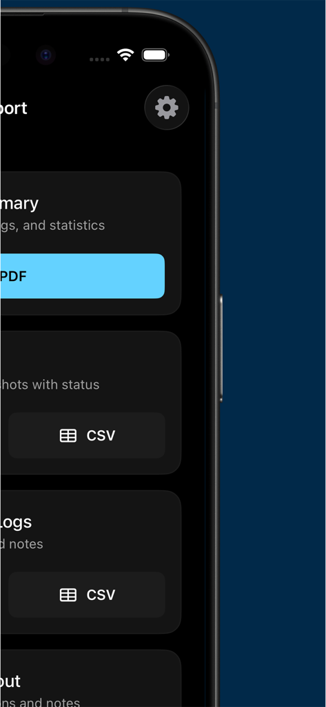 DOPro: Director’s Viewfinder - DOPro app screen showing production report export options for PDF and CSV