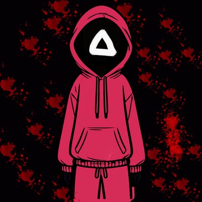 faceless girl in a tracksuit with a hood on and no hair