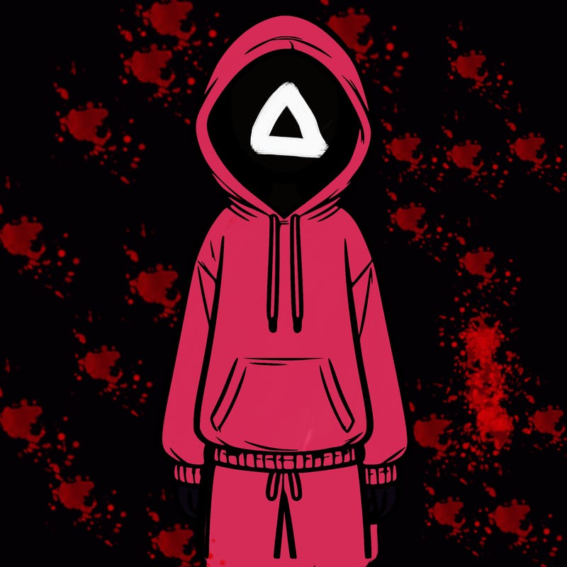 faceless girl in a tracksuit with a hood on and no hair