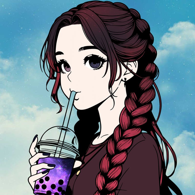 realistic girl with braided hair drinking boba