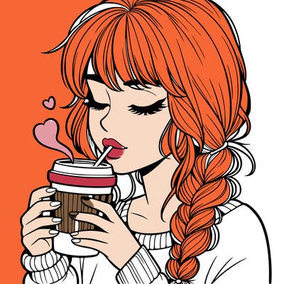 realistic girl drinking coffee