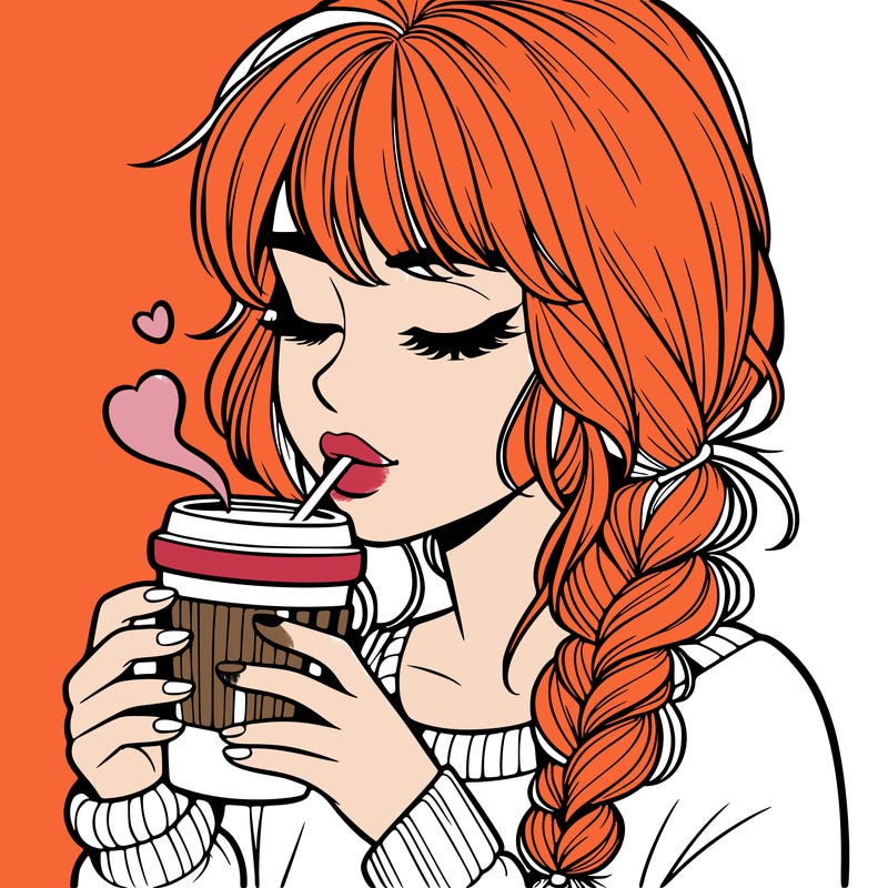 realistic girl drinking coffee