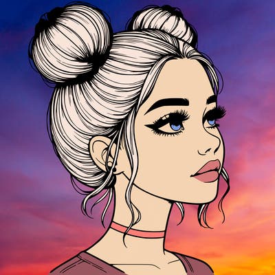 realistic girl with buns on the top of her head