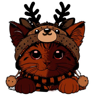 realistic cat wearing a wearing a rain deer head band