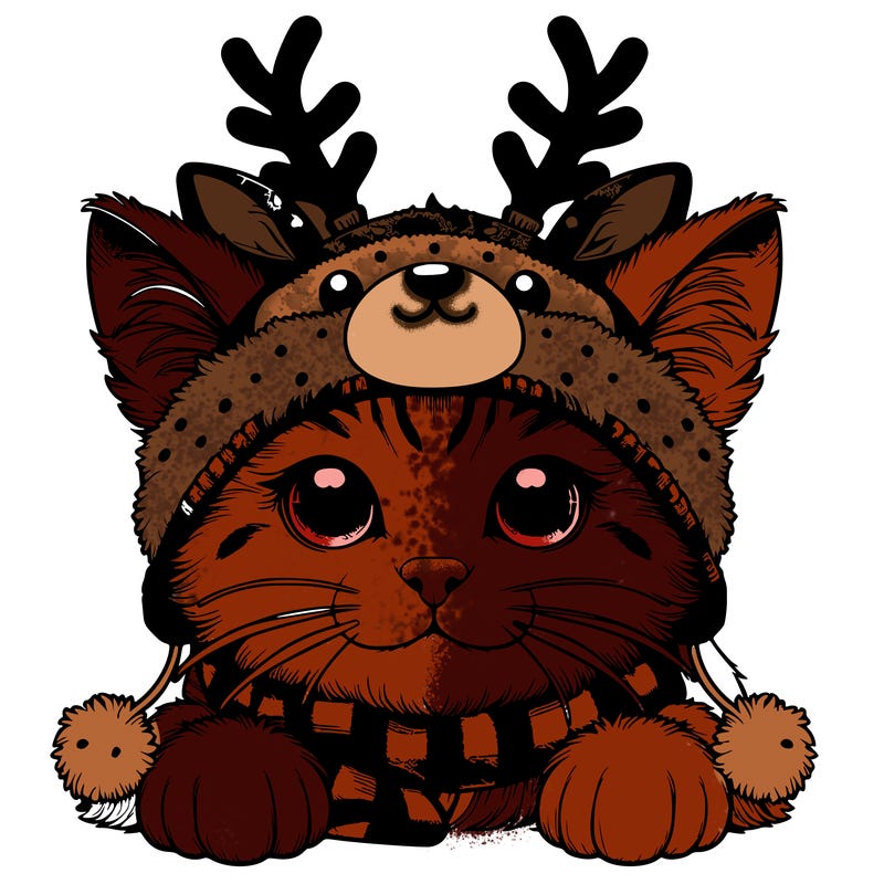 realistic cat wearing a wearing a rain deer head band