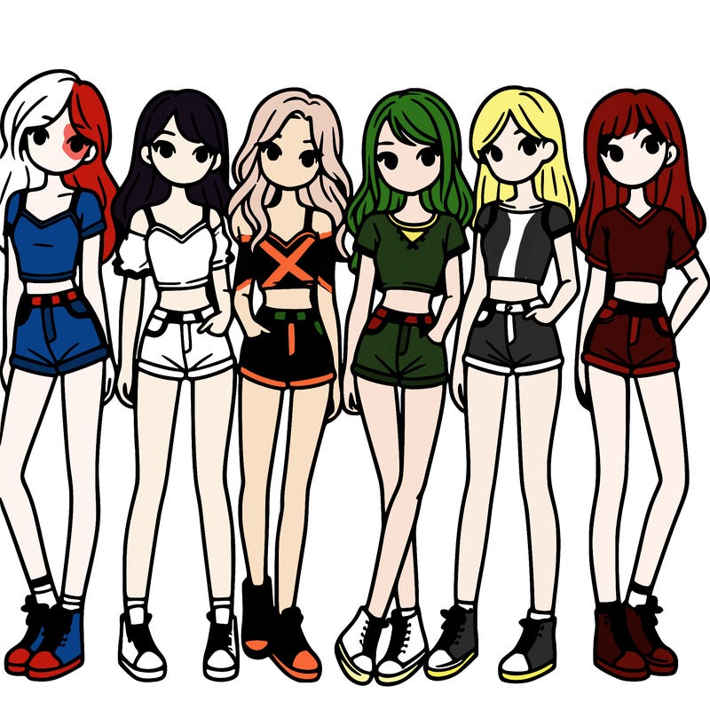 a group of girls wearing crop tops and shorts
