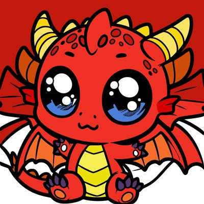 a kawaii chibi dragon with big eyes