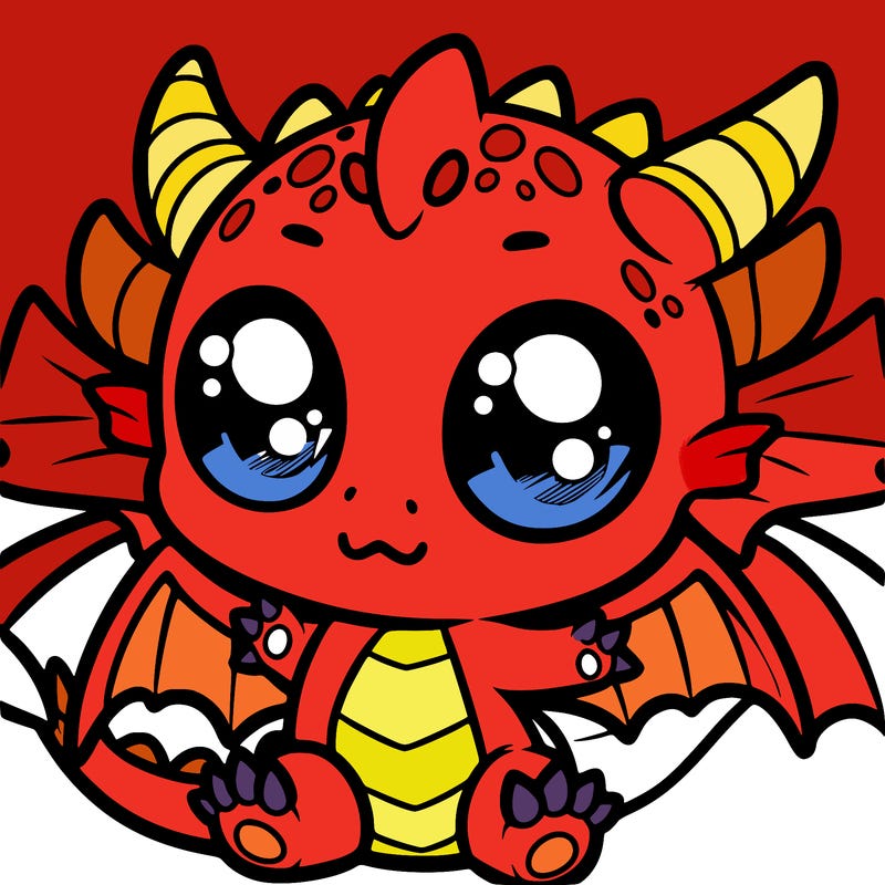 a kawaii chibi dragon with big eyes