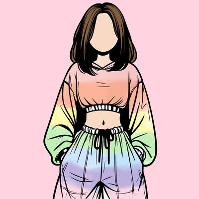 realistic girl faceless with baggy pants and a crop top