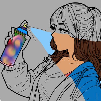 a realistic girl spray, painting
