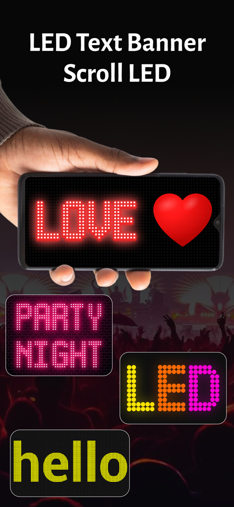 LED Text Banner : Scroll LED - Aplicación de banner de texto LED de desplazamiento digital para conciertos y eventos de vida nocturna