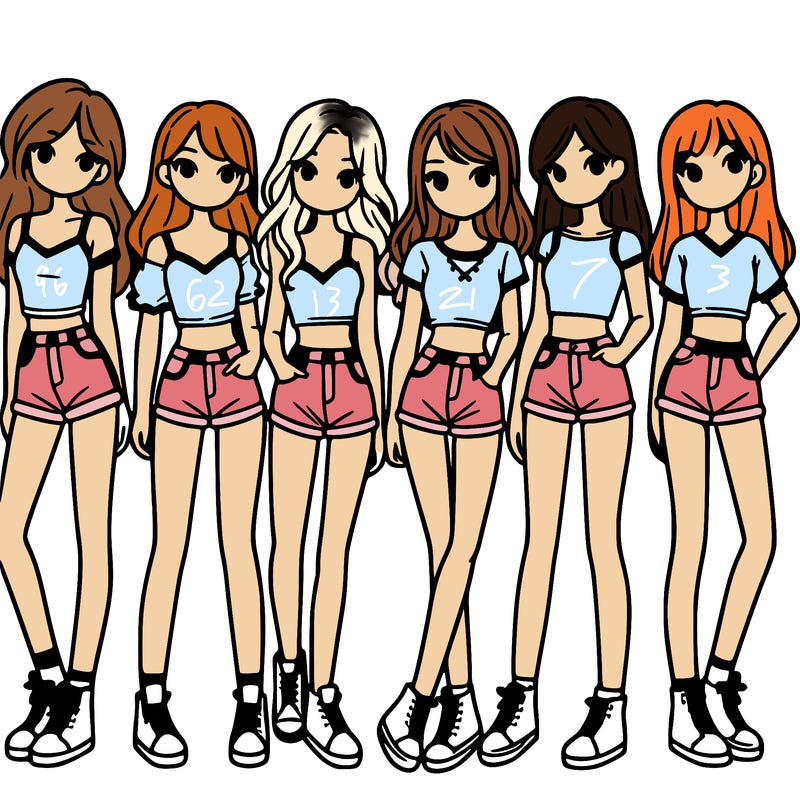 a group of girls wearing crop tops and shorts