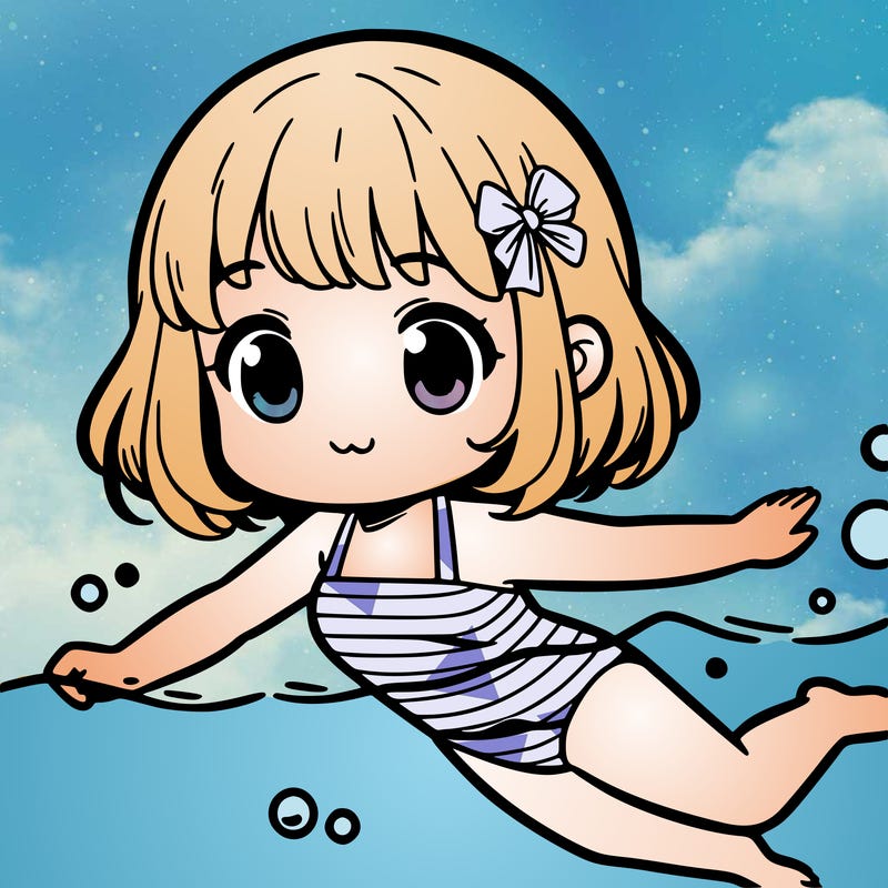 manga little girl swimming in simplistic bathing suit