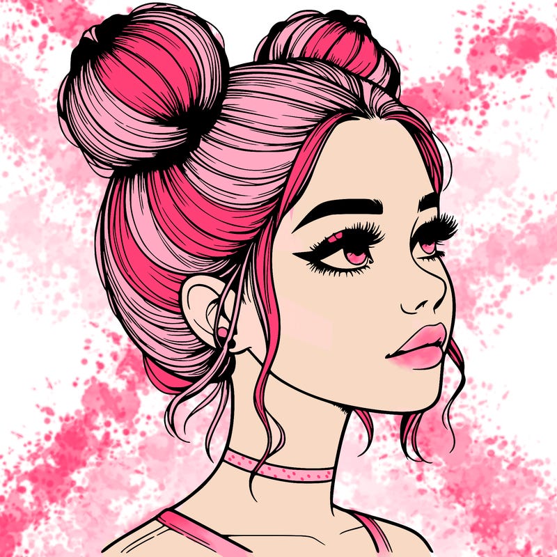 realistic girl with buns on the top of her head