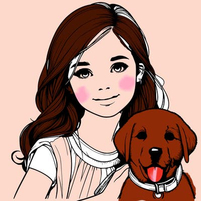 realistic girl with dog