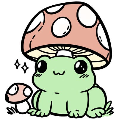 a cute frog with a mushroom hat