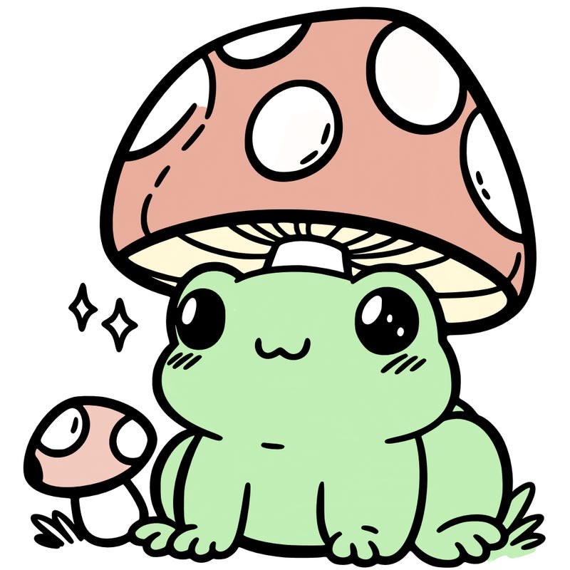 a cute frog with a mushroom hat