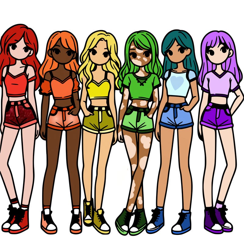 a group of girls wearing crop tops and shorts