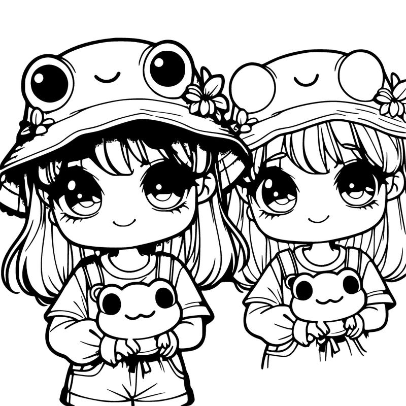 a cute realistic girl with a frog bucket hat and she’s holding a frog