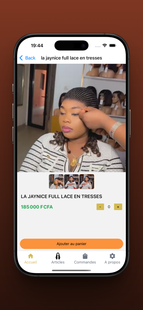 Product page for a premium braided full lace wig on the SP Luxury Hair mobile shopping app