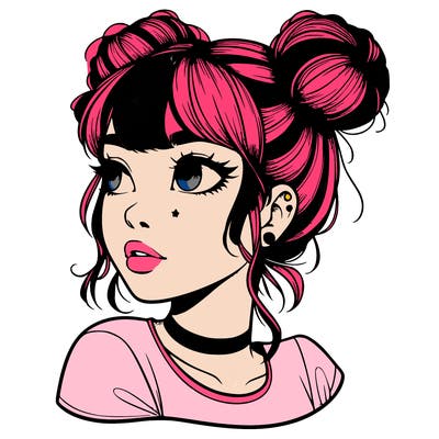 realistic girl with spacebuns