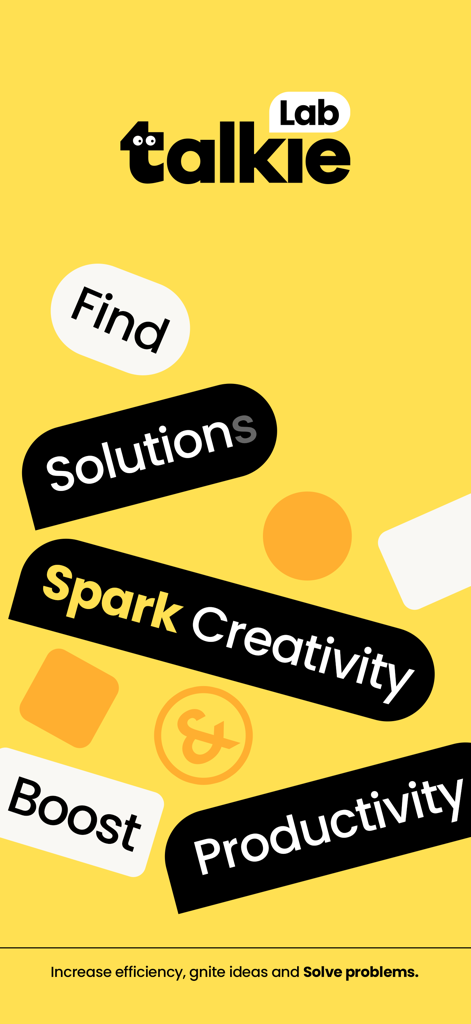 Talkie Lab - AI Playground - Talkie Lab AI Playground promotional graphic with slogans for finding solutions, sparking creativity, and boosting productivity