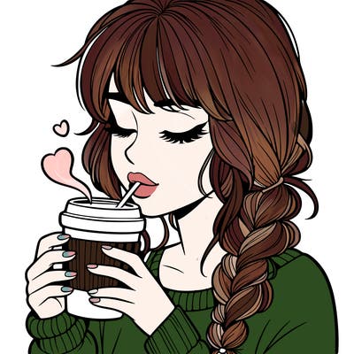 realistic girl drinking coffee