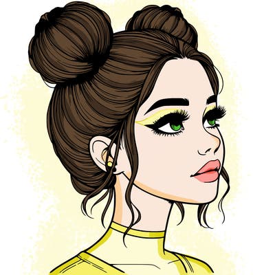 realistic girl with buns on the top of her head