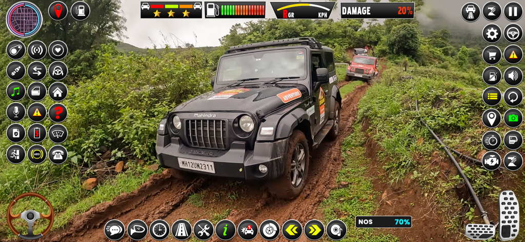 Offroad Jeep Driving Challange - Jeep todoterreno 4x4 negro conduciendo por un sendero de montaña embarrado en un juego de simulación móvil