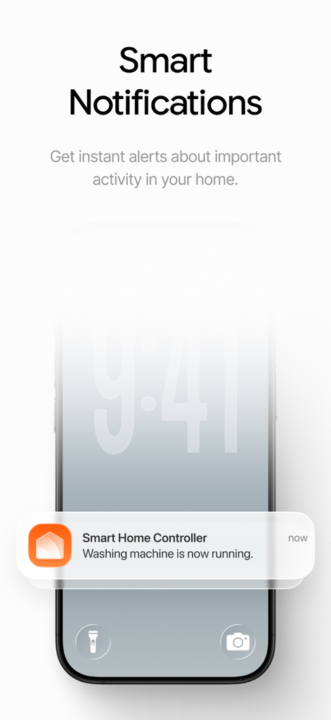 Pantalla de bloqueo del iPhone mostrando una alerta de notificación en tiempo real de la Smart Life Home App