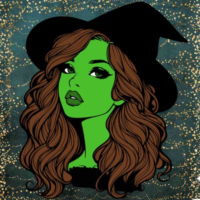 realistic witch girl with wavy hair and lips