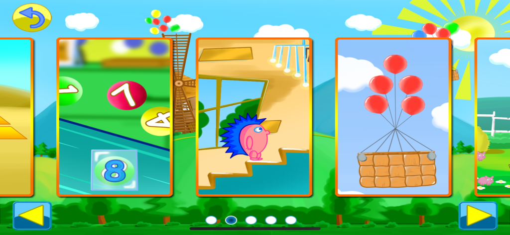 Learning numbers 123 count - Menú de selección de juegos en la aplicación Aprendiendo números 123 contar para niños pequeños que muestra varios mini-juegos educativos coloridos