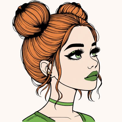 realistic girl with buns on the top of her head