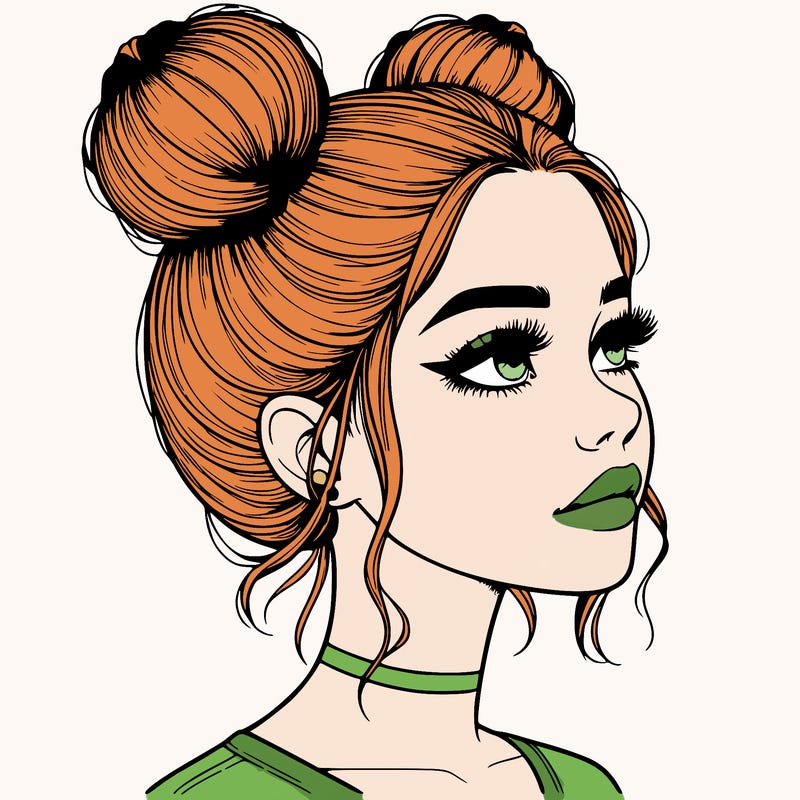 realistic girl with buns on the top of her head