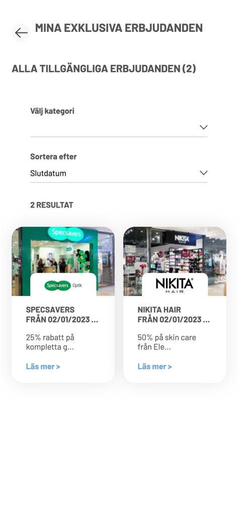 Kupolens Kundklubb - Mobile App-Oberfläche mit exklusiven Einzelhandelsangeboten für Mitglieder des Kupolens Kundklubb