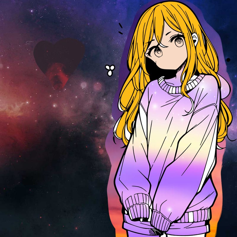 manga teen girl  in a sweater and baggy pants