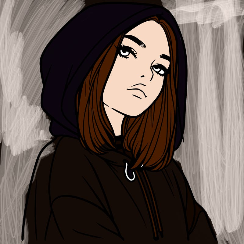 a realistic girl in a hoodie