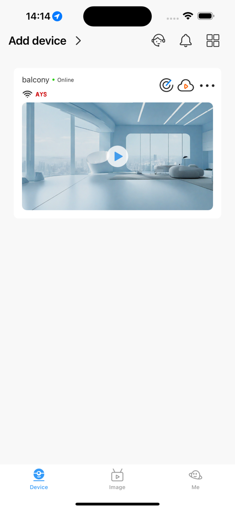 StarEye - StarEye-Mobil-App-Oberfläche, die einen Live-Sicherheitskamerfeed zur Überwachung des Hauses anzeigt