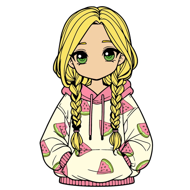 a realistic girl with a oversized hoodie and she has braids