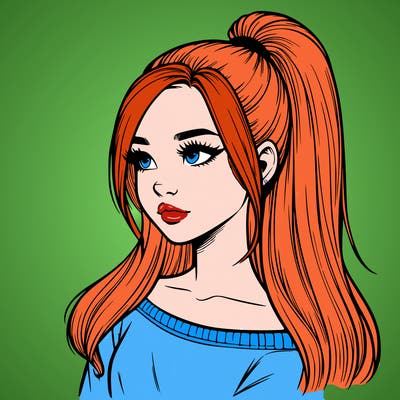 realistic girl with a high ponytail