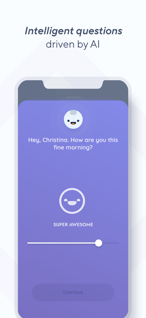 スライダー付きのAI駆動の気分チェックインが表示されているReflectlyジャーナルアプリのインターフェース