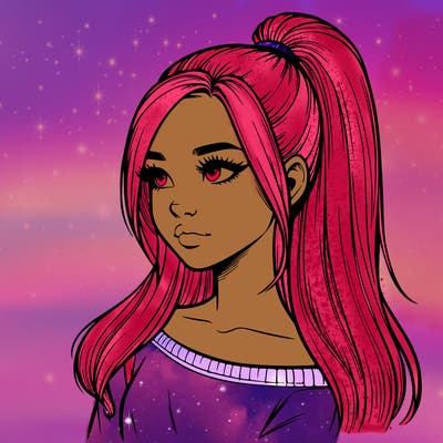 realistic girl with a high ponytail