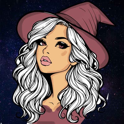 realistic witch girl with wavy hair and lips