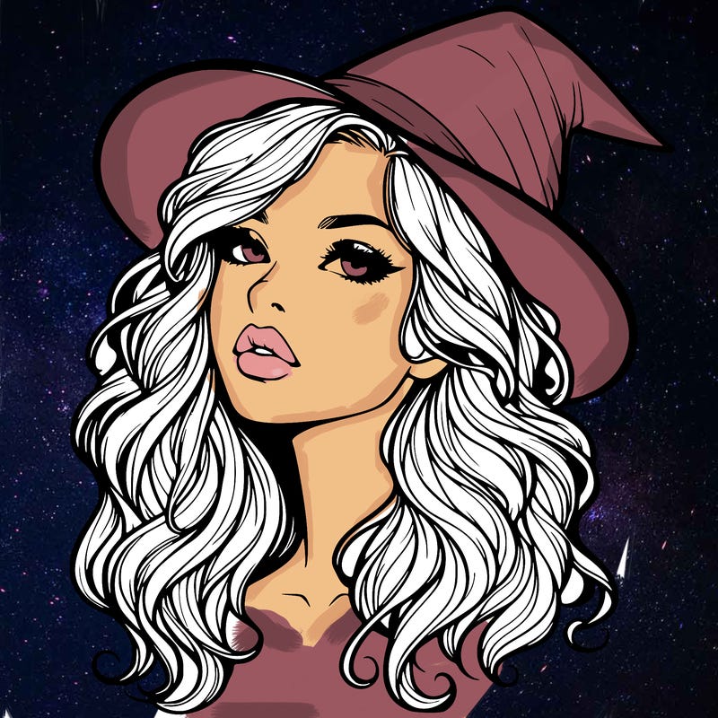 realistic witch girl with wavy hair and lips