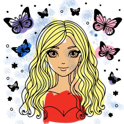 woman with butterfly hair