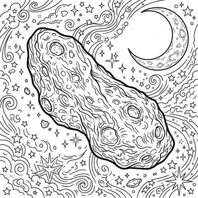 Embark on an astronomical adventure with this captivating coloring page featuring the mighty Eros asteroid. Surrounded by a mesmerizing night sky, it's a stellar canvas waiting for your creative touch.