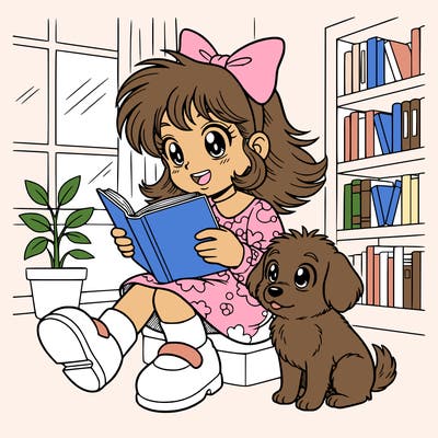 a cute girl reading a book