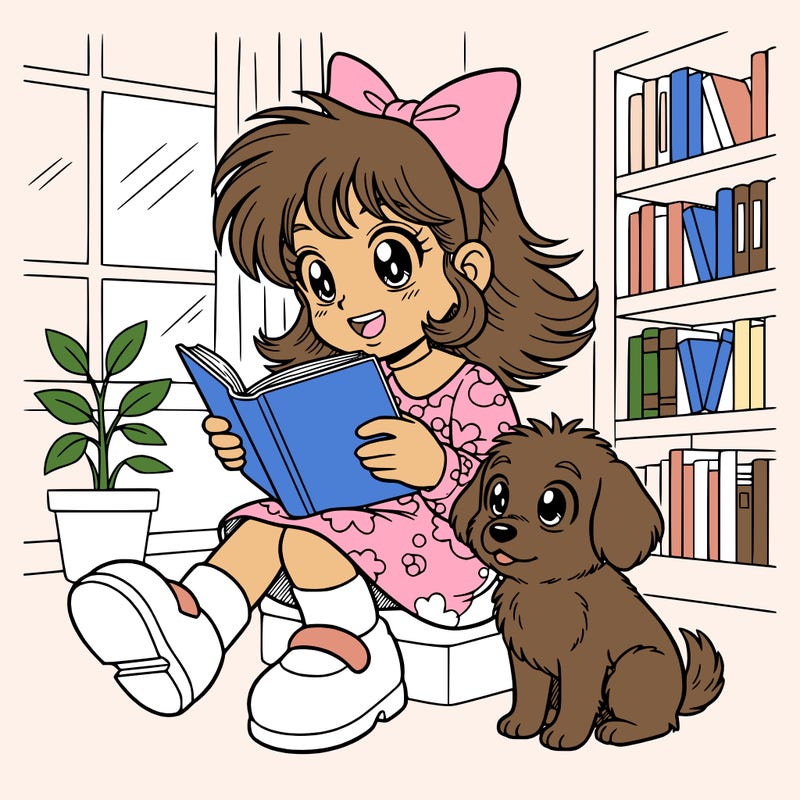 a cute girl reading a book