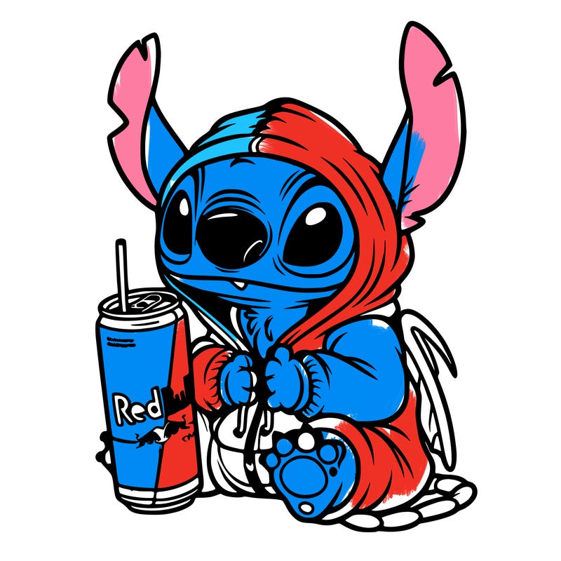 stitch a hoodie and redbull