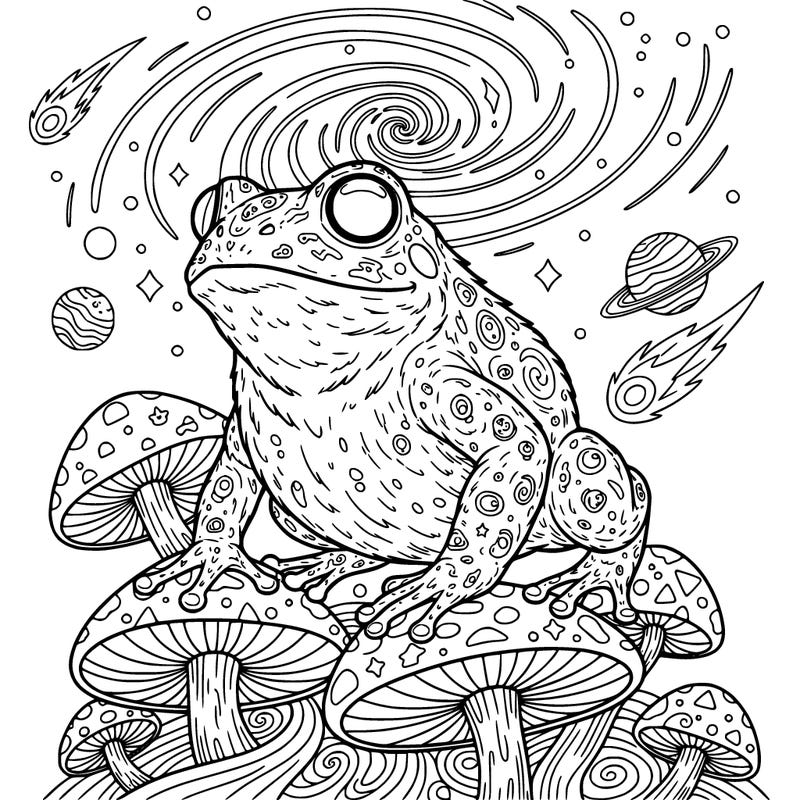 fuzzy intergalactic frog with mushrooms